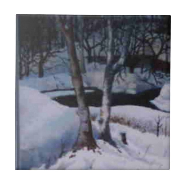 Dark winter day on snow covered Elk River Tile (Front)
