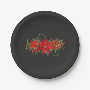 Dark Winter Wedding Red Poinsettia Holiday Party Paper Plate