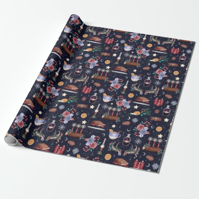 Dark Witchy Yule Christmas Wrapping Paper (Unrolled)