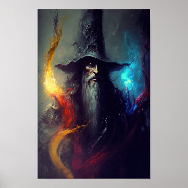 Dark Wizard Fantasy Art Poster | Mage Decor (Front)