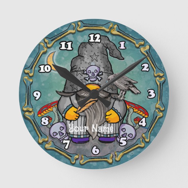 Dark wizard gnome  round clock (Front)