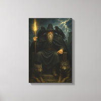 Dark Wizard with Wolves and Ravens on Throne