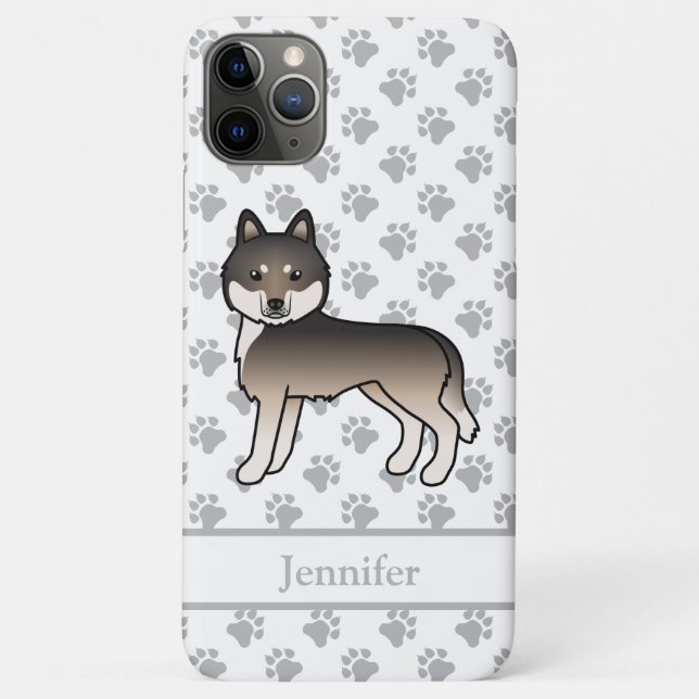 Dark Wolf Grey Siberian Husky Cartoon Dog & Name Case-Mate iPhone Case (Back)