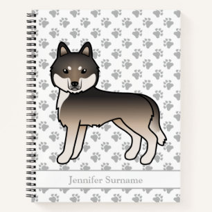 Dark Wolf Grey Siberian Husky Cartoon Dog & Text Notebook