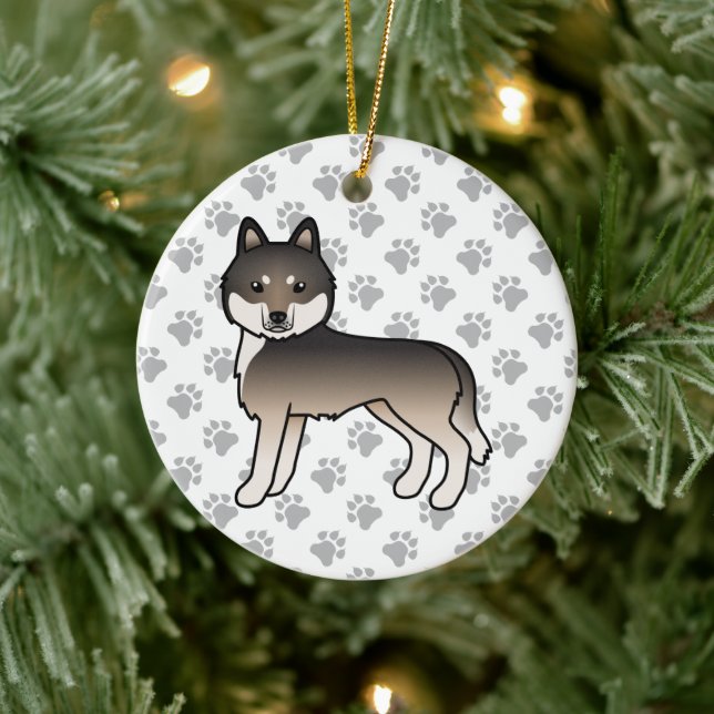 Dark Wolf Grey Siberian Husky Cute Cartoon Dog Ceramic Tree Decoration (Tree)