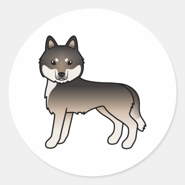 Dark Wolf Grey Siberian Husky Cute Cartoon Dog Classic Round Sticker (Front)