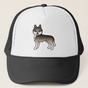 Dark Wolf Grey Siberian Husky Cute Cartoon Dog Trucker Hat
