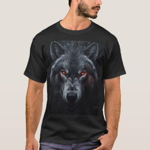 Dark Wolf with Glowing Red Eyes Gothic Wildlife T-Shirt