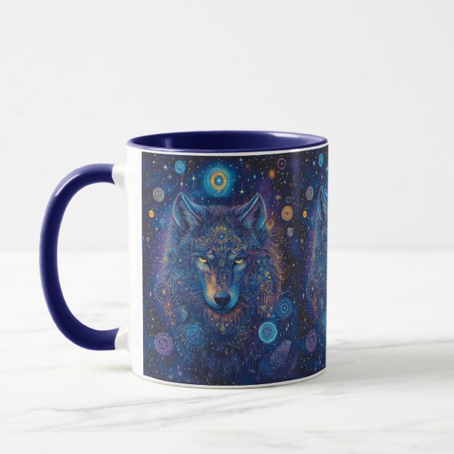 Dark Wolf with Mandala's Magnificent Sky Mug (Left)