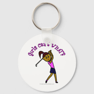 Dark Woman Golfer Key Ring