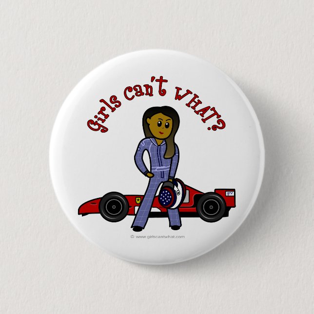 Dark Woman Race Car Driver 6 Cm Round Badge (Front)