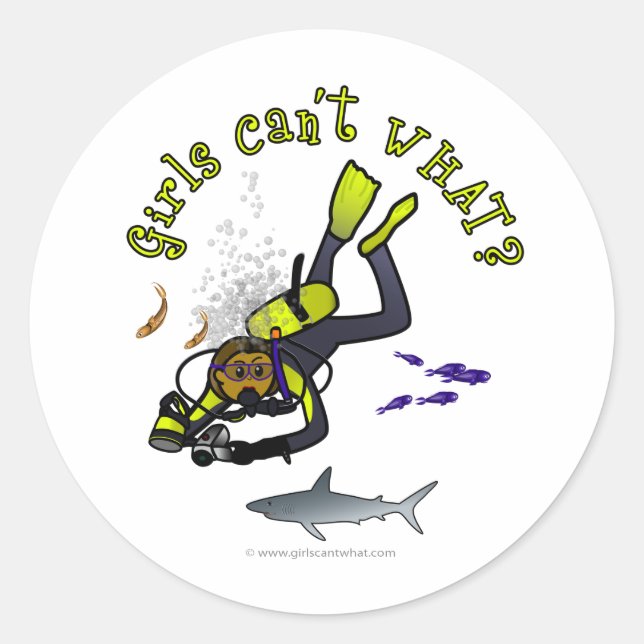 Dark Woman Scuba Diver Classic Round Sticker (Front)