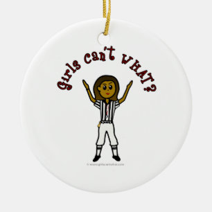 Dark Womens Football Referee Ceramic Tree Decoration