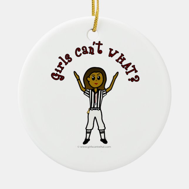 Dark Womens Football Referee Ceramic Tree Decoration (Front)