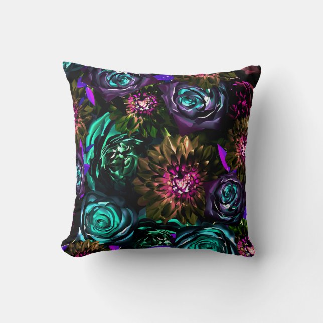 Dark Wonderland Bold Glamour Floral Flowers Cushion (Front)