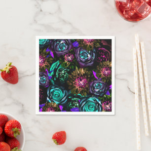 Dark Wonderland Bold Glamour Floral Flowers Party Napkin