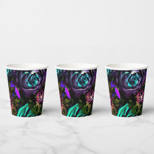 Dark Wonderland Bold Glamour Floral Flowers Party Paper Cups