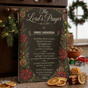 Dark Wood Christmas Botanical Lord’s Prayer Family Tea Towel