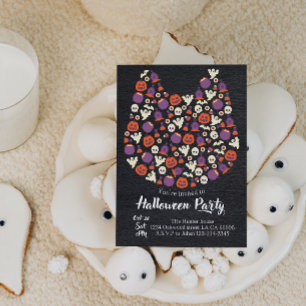 Dark wood cute dog cat Halloween party invitations