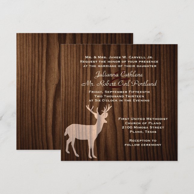 Dark Wood Deer Wild Life Wedding Invitation (Front/Back)