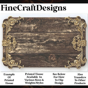 Dark Wood, Gold Scroll Embellishment AN4 Decoupage Tissue Paper