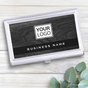 Dark wood grain custom logo business card business card holder