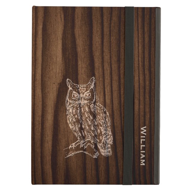 Dark Wood Grain Look with Owl iPad Air Case (Front Closed)