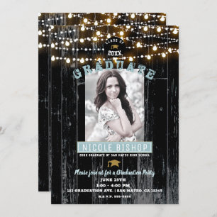 Dark Wood & Lights Rustic Photo Graduation Party   Invitation