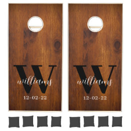 Dark Wood Monogram Wedding Guest Book Alternative