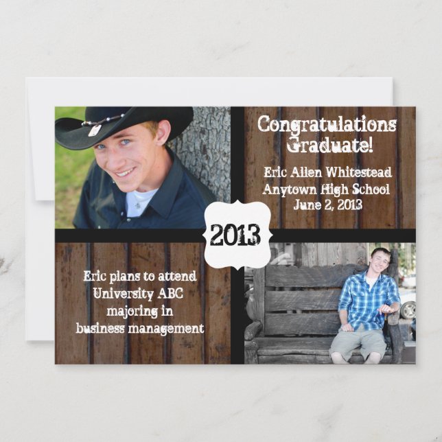 Dark Wood Photo Graduation Announcement (Front)