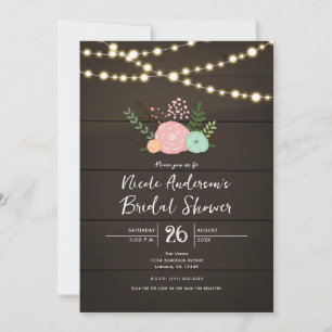 Dark Wood & Rustic Floral BRIDAL SHOWER Invitation