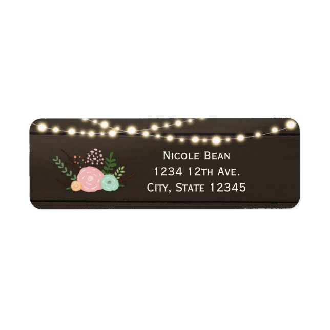 Dark Wood & Rustic Floral & Lights Address Labels (Front)