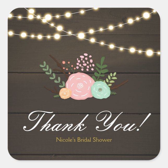 Dark Wood & Rustic Floral & Lights Favour Stickers (Front)