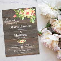 Dark Wood Rustic Flower Wedding Invitation