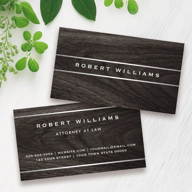 Dark wood silver borders masculine professional business card (Creator Uploaded)