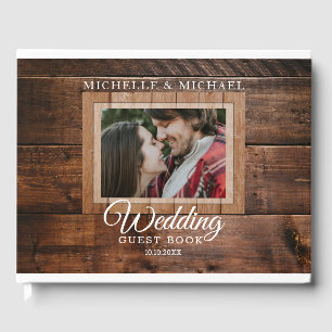 Dark Wood Vintage Wedding Photo Guest Book