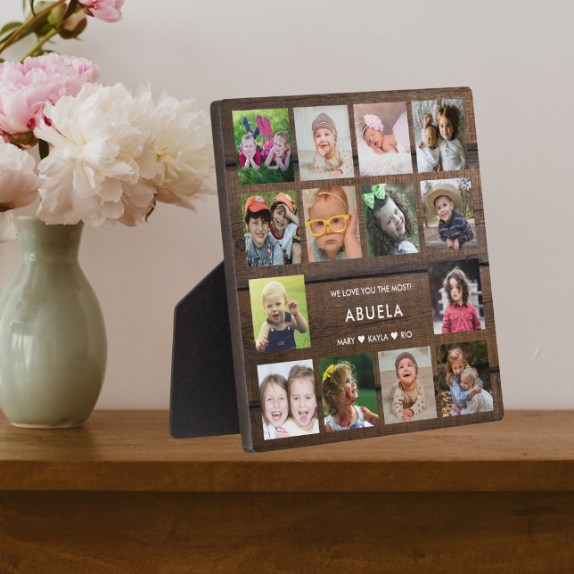 Dark Wood We Love You Abuela 14 Photo Collage Plaque (Creator Uploaded)