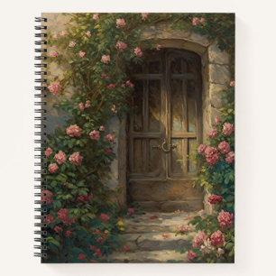 DARK WOODEN DOOR WITH PINK FLOWERS NOTEBOOK