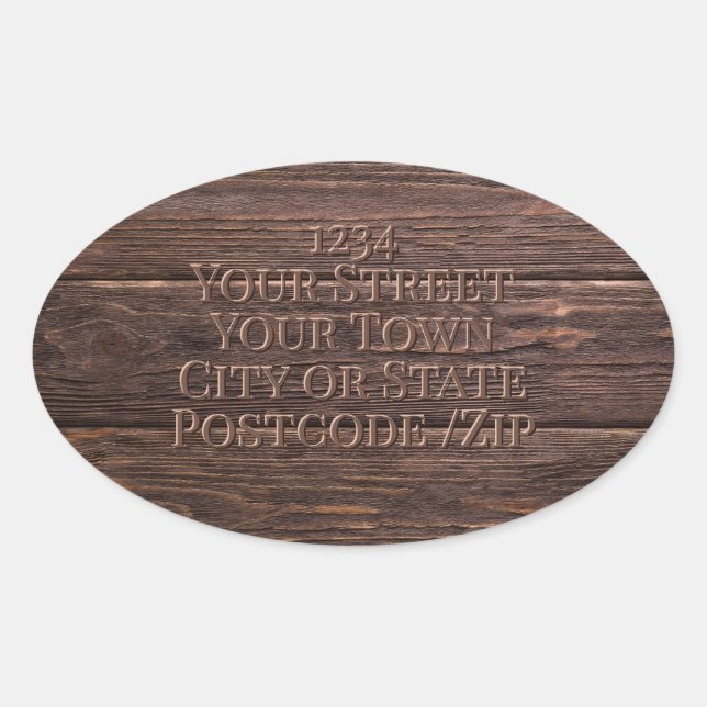 Dark Wooden effect Sticker address label,  (Front)