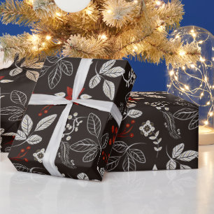 Dark Woodland Botanical Christmas Wrapping Paper