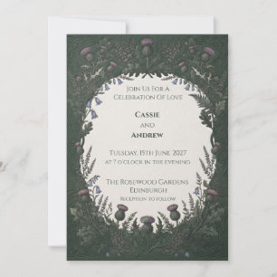 Dark Woodland Deer Wreath Wedding Invitation