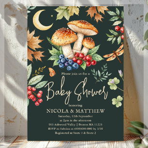 Dark Woodland Fall Mushroom Baby Shower  Invitation