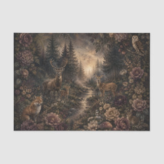 Dark Woodland Forest Animals Floral Gothic Botanic Tissue Paper