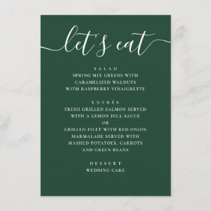 Dark Woodland Green Wedding   Modern Script Dinner Menu