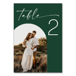 Dark Woodland Green Wedding Modern Script Photo Table Number