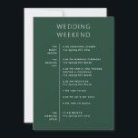 Dark Woodland Green Wedding Weekend Timeline Invitation<br><div class="desc">A wedding weekend timeline card in a beautiful dark woodland green minimalist style, created to help your guests feel relaxed and know exactly what to expect during your celebration. One side shares your schedule in a clear and easy to follow way, while the back includes a warm welcome message as...</div>