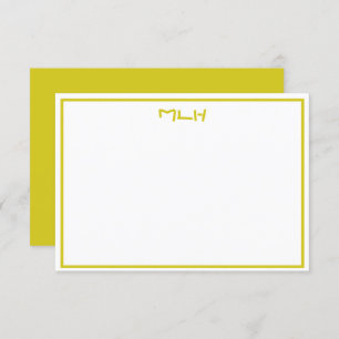 Dark Yellow and White Monogrammed Flat Note Card