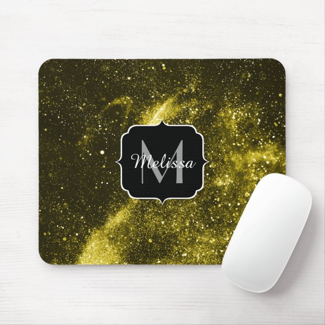 Dark yellow black abstract galaxy Monogram Mouse Mat (With Mouse)