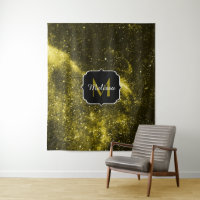 Dark yellow black abstract galaxy Monogram Ping Po
