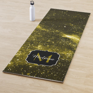 Dark yellow black abstract galaxy Monogram Yoga Mat